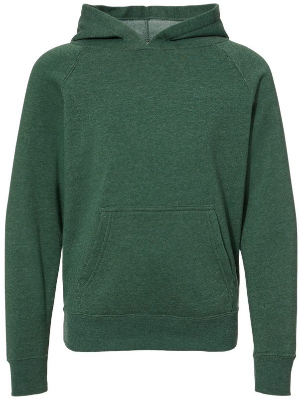 Am image of a Custom Independent Trading Co Youth Special Blend Raglan Hooded Sweatshirt in Moss!
