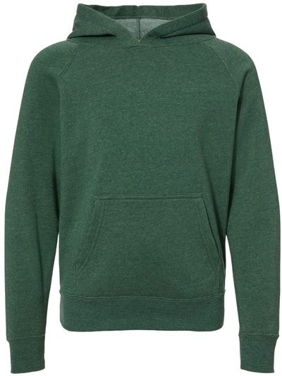 Am image of a Custom Independent Trading Co Youth Special Blend Raglan Hooded Sweatshirt in Moss!