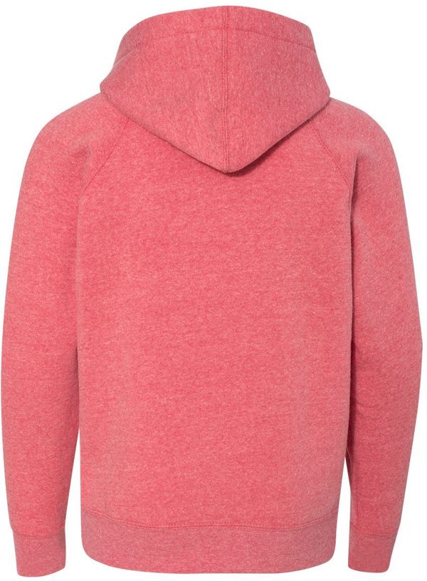 Am image of a Custom Independent Trading Co Youth Special Blend Raglan Hooded Sweatshirt in Pomegranate!