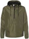 Am image of a Custom Independent Trading Co. Lightweight Windbreaker Pullover Jacket in Army/Black Zipper!
