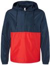 Am image of a Custom Independent Trading Co. Lightweight Windbreaker Pullover Jacket in Classic Navy/ Red!