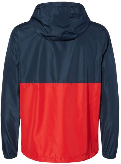 Am image of a Custom Independent Trading Co. Lightweight Windbreaker Pullover Jacket in Classic Navy/ Red!