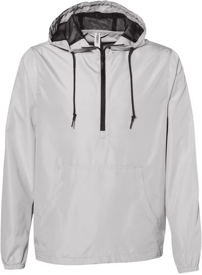 Am image of a Custom Independent Trading Co. Lightweight Windbreaker Pullover Jacket in Smoke/ Black Zipper!