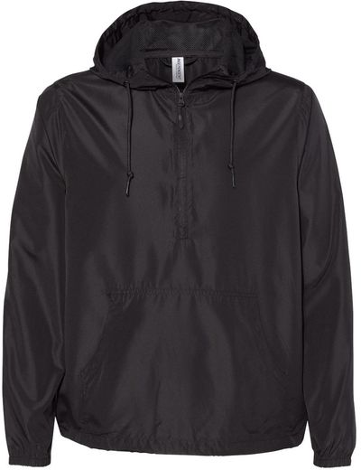Am image of a Custom Independent Trading Co. Lightweight Windbreaker Pullover Jacket in Black!