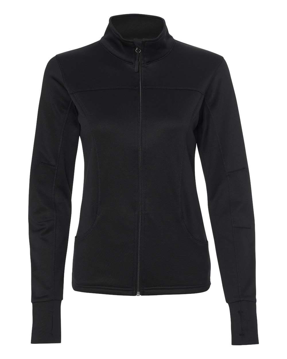 Independent Trading Co Womens Poly Tech Full Zip Track Jacket in Black/Black