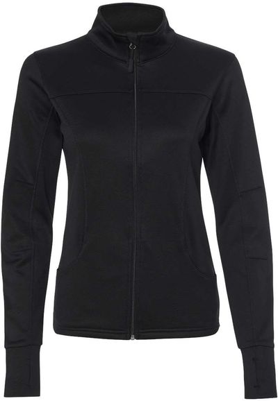 Am image of a Custom Independent Trading Co Womens Poly Tech Full Zip Track Jacket in Black/Black!