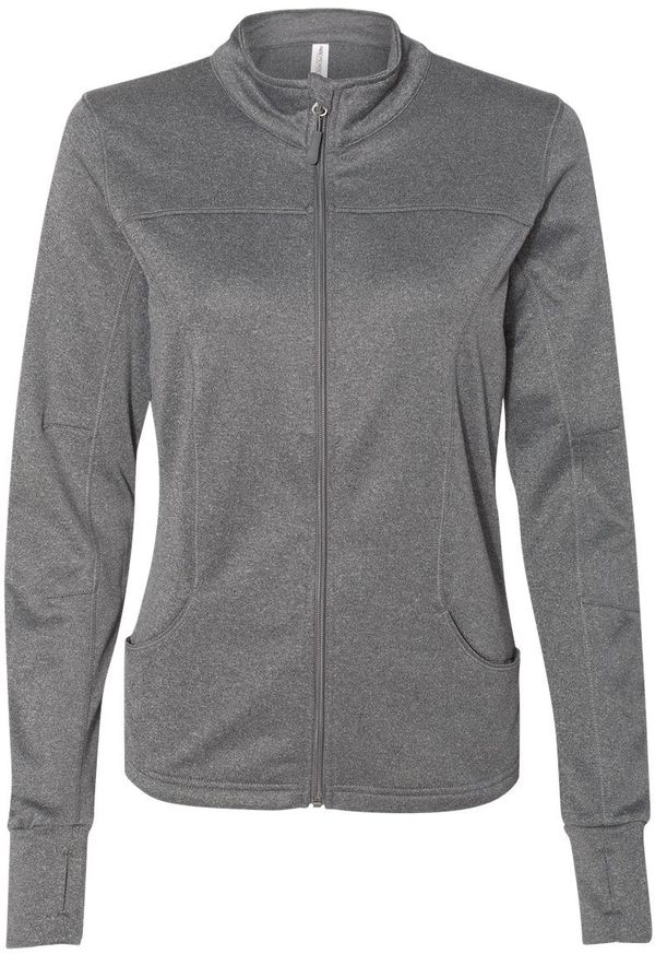Am image of a Custom Independent Trading Co Womens Poly Tech Full Zip Track Jacket in Gunmetal Heather!