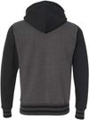 Am image of a Custom Independent Trading Co Unisex Varsity Full Zip Hooded Sweatshirt in Charcoal Heather/ Black!