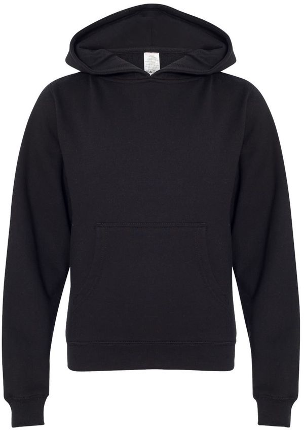 Am image of a Custom Independent Trading Co Youth Midweight Hooded Sweatshirt in Black!