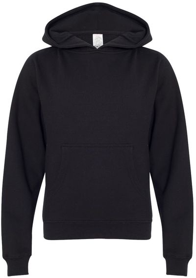 Am image of a Custom Independent Trading Co Youth Midweight Hooded Sweatshirt in Black!