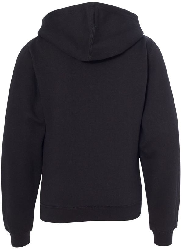 Am image of a Custom Independent Trading Co Youth Midweight Hooded Sweatshirt in Black!