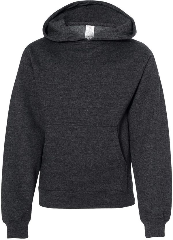 Am image of a Custom Independent Trading Co Youth Midweight Hooded Sweatshirt in Charcoal Heather!