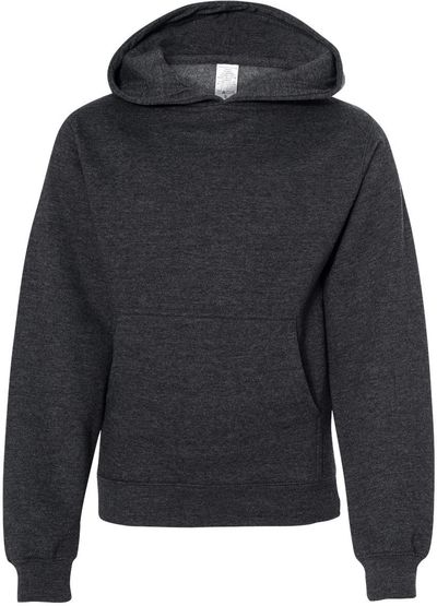 Am image of a Custom Independent Trading Co Youth Midweight Hooded Sweatshirt in Charcoal Heather!