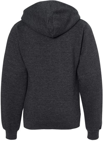 Am image of a Custom Independent Trading Co Youth Midweight Hooded Sweatshirt in Charcoal Heather!