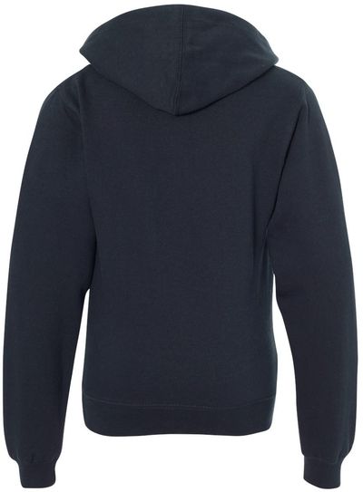 Am image of a Custom Independent Trading Co Youth Midweight Hooded Sweatshirt in Classic Navy!