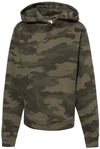 Am image of a Custom Independent Trading Co Youth Midweight Hooded Sweatshirt in Forest Camo!