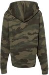 Am image of a Custom Independent Trading Co Youth Midweight Hooded Sweatshirt in Forest Camo!