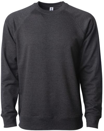 Am image of a Custom Independent Trading Co Icon Unisex Lightweight Loopback Terry Crewneck Sweatshirt in Charcoal Heather!