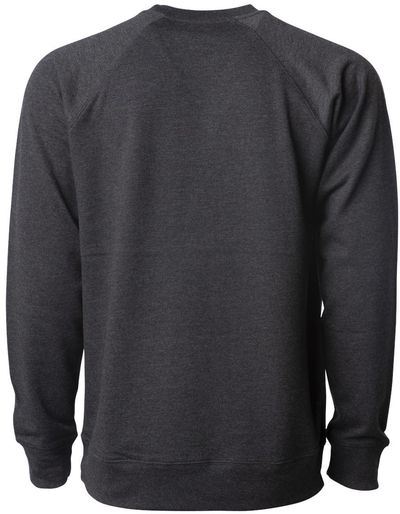 Am image of a Custom Independent Trading Co Icon Unisex Lightweight Loopback Terry Crewneck Sweatshirt in Charcoal Heather!