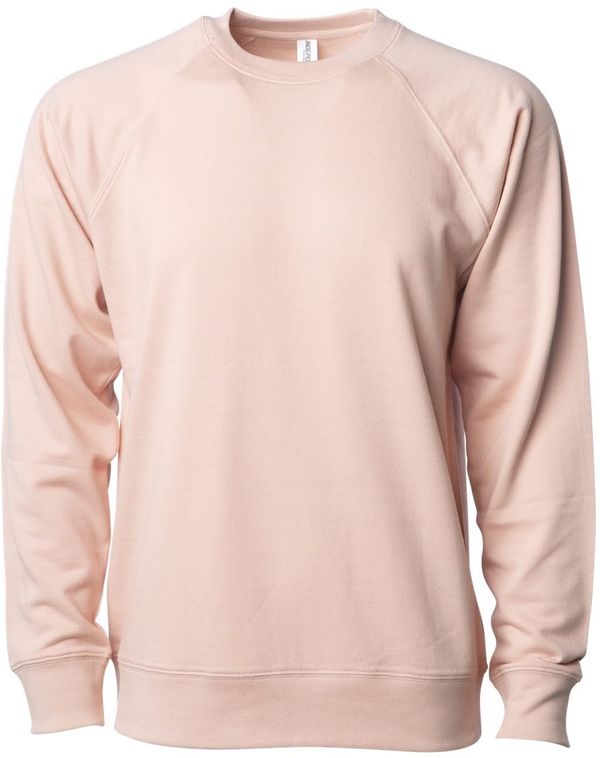 Am image of a Custom Independent Trading Co Icon Unisex Lightweight Loopback Terry Crewneck Sweatshirt in Rose!