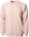 Am image of a Custom Independent Trading Co Icon Unisex Lightweight Loopback Terry Crewneck Sweatshirt in Rose!