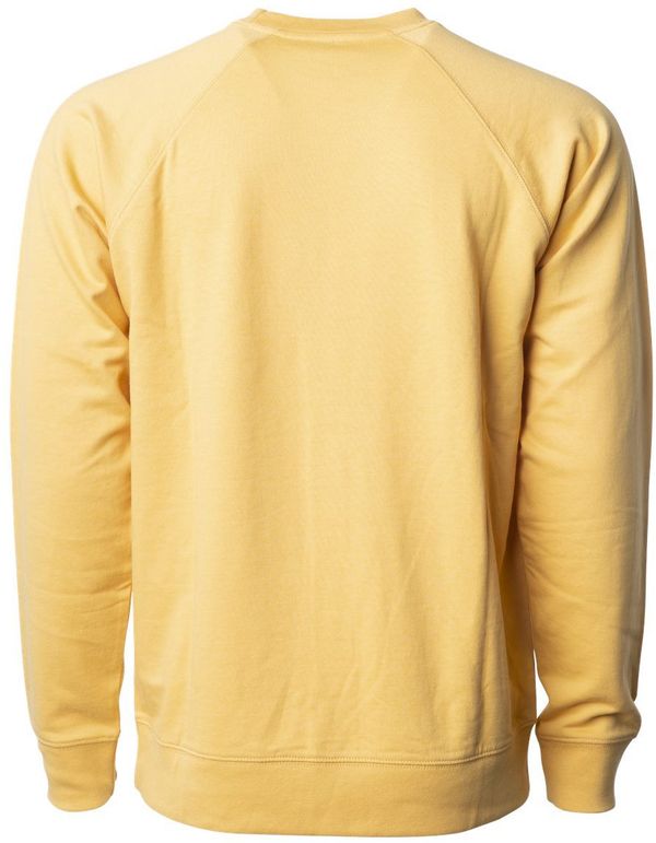 Am image of a Custom Independent Trading Co Icon Unisex Lightweight Loopback Terry Crewneck Sweatshirt in Harvest Gold!