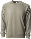 Am image of a Custom Independent Trading Co Icon Unisex Lightweight Loopback Terry Crewneck Sweatshirt in Olive!