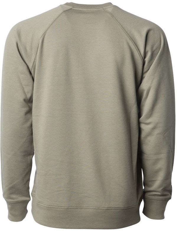 Am image of a Custom Independent Trading Co Icon Unisex Lightweight Loopback Terry Crewneck Sweatshirt in Olive!