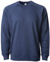 Am image of a Custom Independent Trading Co Icon Unisex Lightweight Loopback Terry Crewneck Sweatshirt in Indigo!