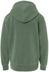 Am image of a Custom Independent Trading Co Youth Midweight Pigment Dyed Hooded Sweatshirt in Pigment Alpine Green!