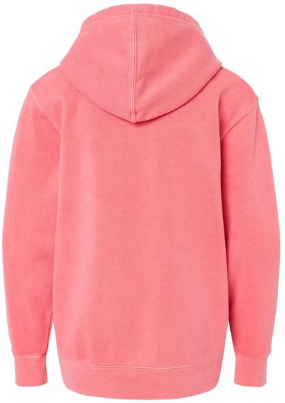 Am image of a Custom Independent Trading Co Youth Midweight Pigment Dyed Hooded Sweatshirt in Pigment Pink!