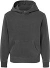 Am image of a Custom Independent Trading Co Youth Midweight Pigment Dyed Hooded Sweatshirt in Pigment Black!