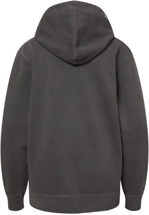 Am image of a Custom Independent Trading Co Youth Midweight Pigment Dyed Hooded Sweatshirt in Pigment Black!