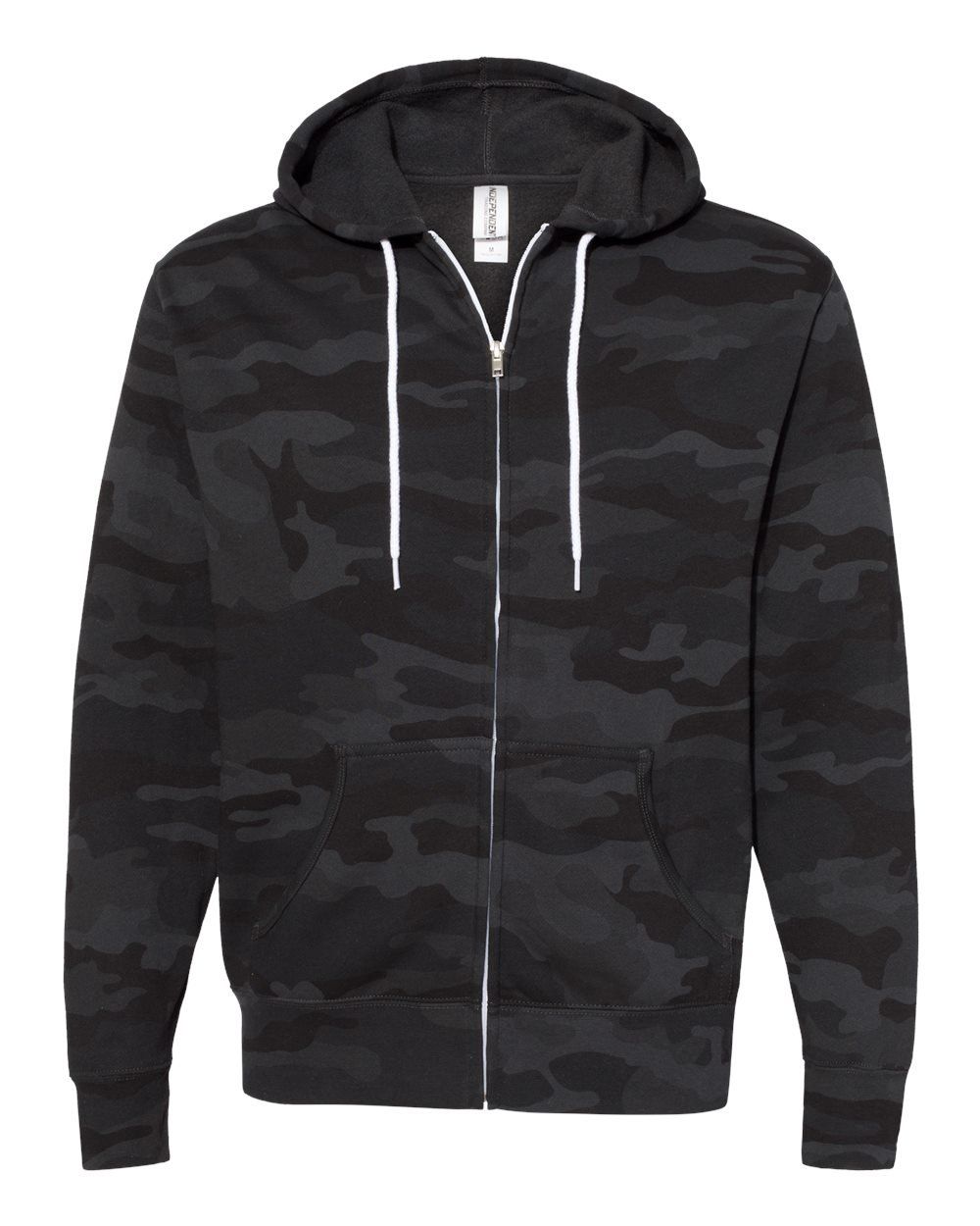 Independent Trading Co Unisex Lightweight Full Zip Hooded Sweatshirt in Black Camo