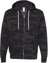 Am image of a Custom Independent Trading Co Unisex Lightweight Full Zip Hooded Sweatshirt in Black Camo!