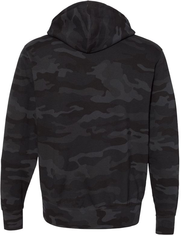 Am image of a Custom Independent Trading Co Unisex Lightweight Full Zip Hooded Sweatshirt in Black Camo!