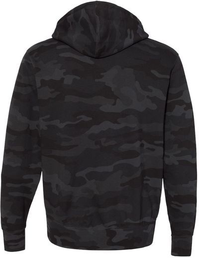 Am image of a Custom Independent Trading Co Unisex Lightweight Full Zip Hooded Sweatshirt in Black Camo!
