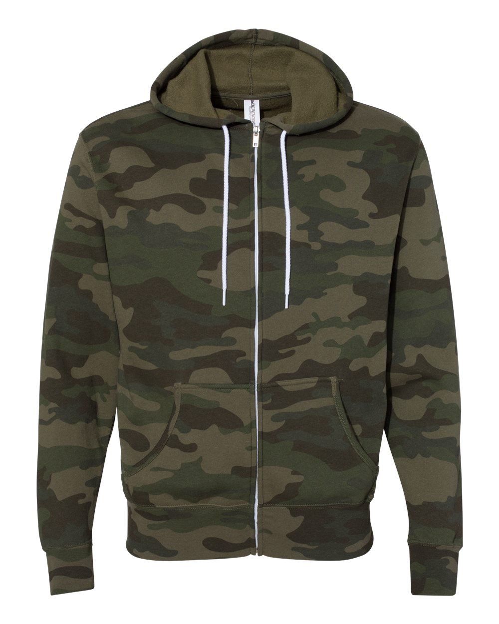 Independent Trading Co Unisex Lightweight Full Zip Hooded Sweatshirt in Forest Camo