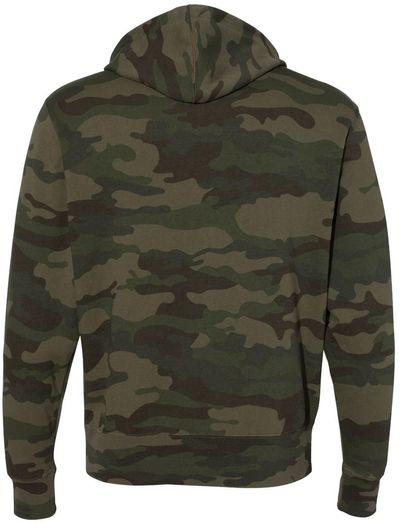 Am image of a Custom Independent Trading Co Unisex Lightweight Full Zip Hooded Sweatshirt in Forest Camo!