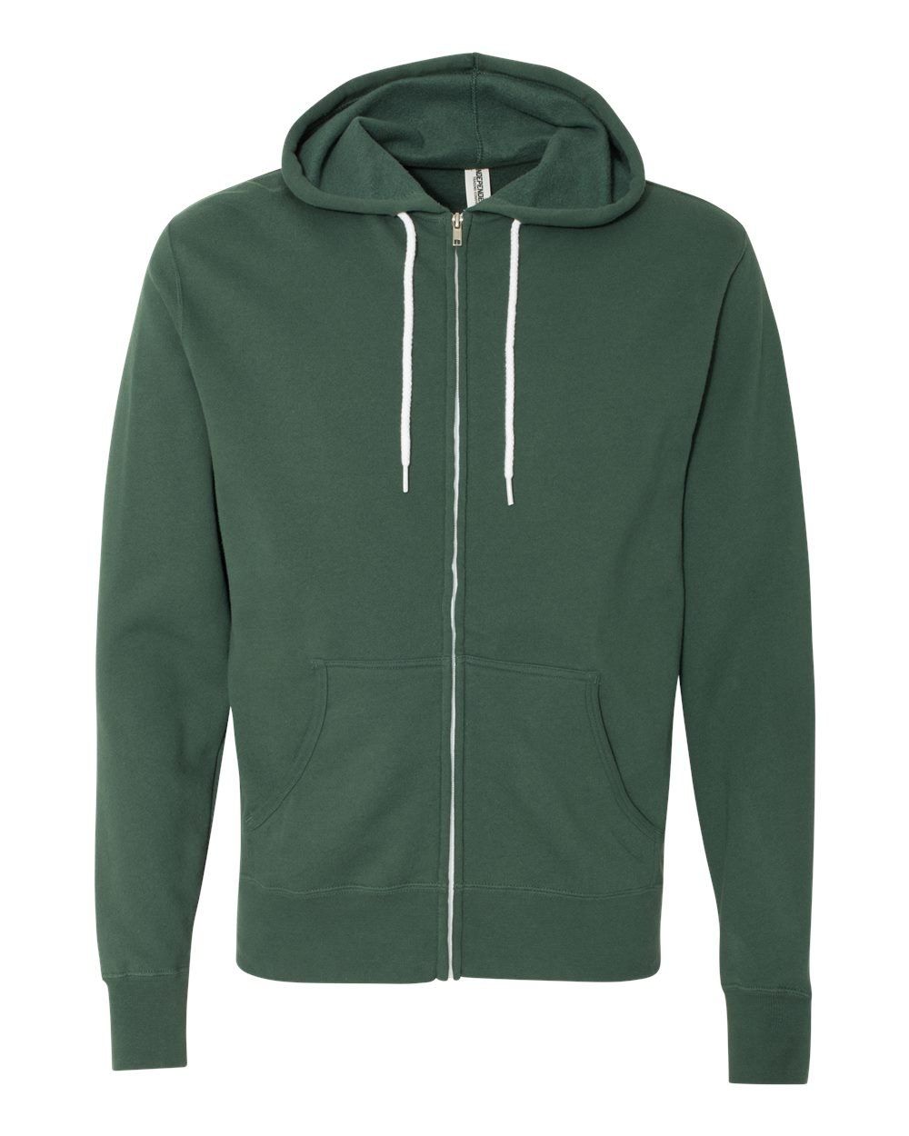 Independent Trading Co Unisex Lightweight Full Zip Hooded Sweatshirt in Alpine Green