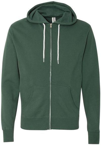 Am image of a Custom Independent Trading Co Unisex Lightweight Full Zip Hooded Sweatshirt in Alpine Green!