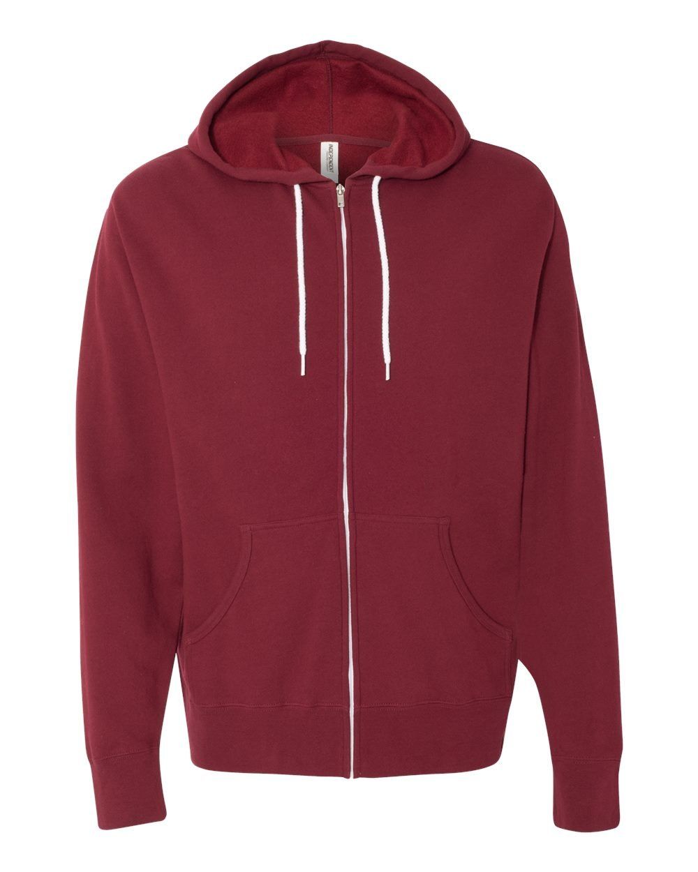 Independent Trading Co Unisex Lightweight Full Zip Hooded Sweatshirt in Currant