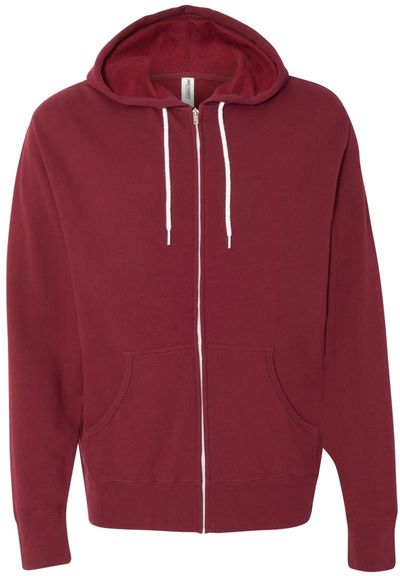 Am image of a Custom Independent Trading Co Unisex Lightweight Full Zip Hooded Sweatshirt in Currant!