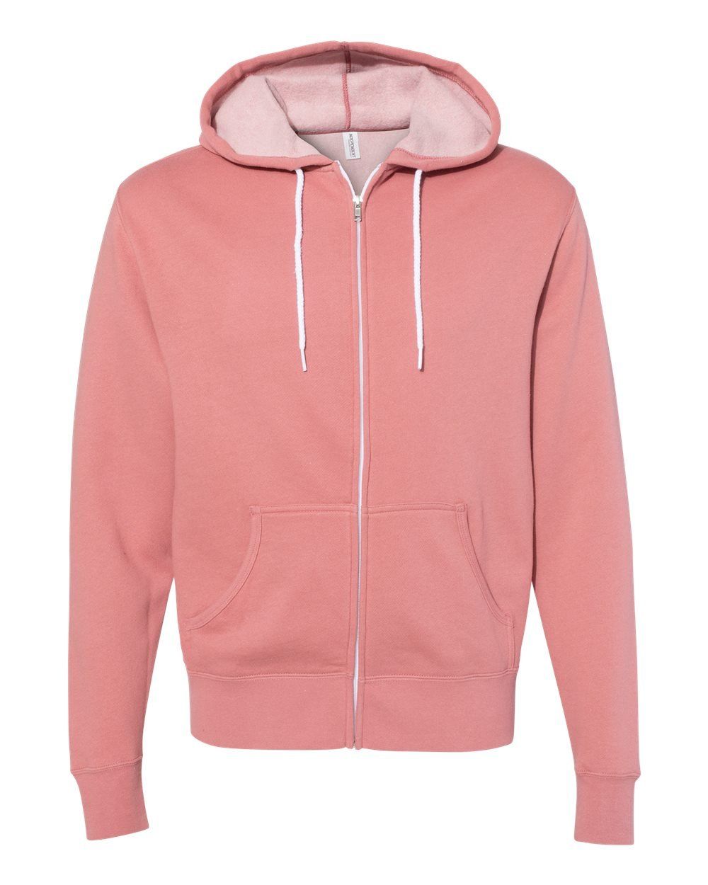Independent Trading Co Unisex Lightweight Full Zip Hooded Sweatshirt in Dusty Rose
