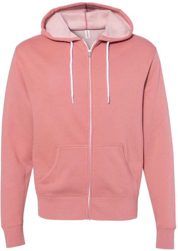 Am image of a Custom Independent Trading Co Unisex Lightweight Full Zip Hooded Sweatshirt in Dusty Rose!