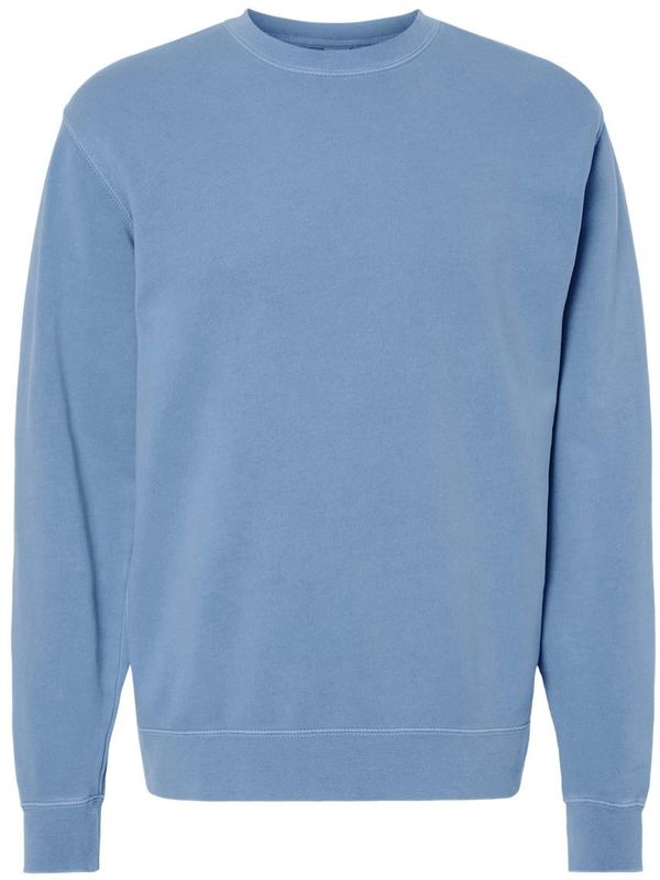 Am image of a Custom Independent Trading Co. Unisex Midweight Pigment Dyed Crewneck Sweatshirt in Pigment Light Blue!