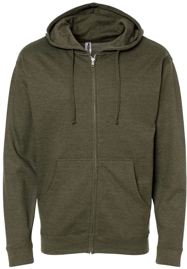 Am image of a Custom INDEPENDENT TRADING CO ADULT MIDWEIGHT ZIP HOODED SWEATSHIRT in Army Heather!