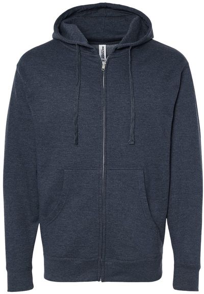 Am image of a Custom INDEPENDENT TRADING CO ADULT MIDWEIGHT ZIP HOODED SWEATSHIRT in Navy!