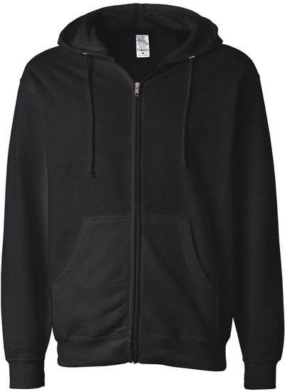 Am image of a Custom INDEPENDENT TRADING CO ADULT MIDWEIGHT ZIP HOODED SWEATSHIRT in Black!