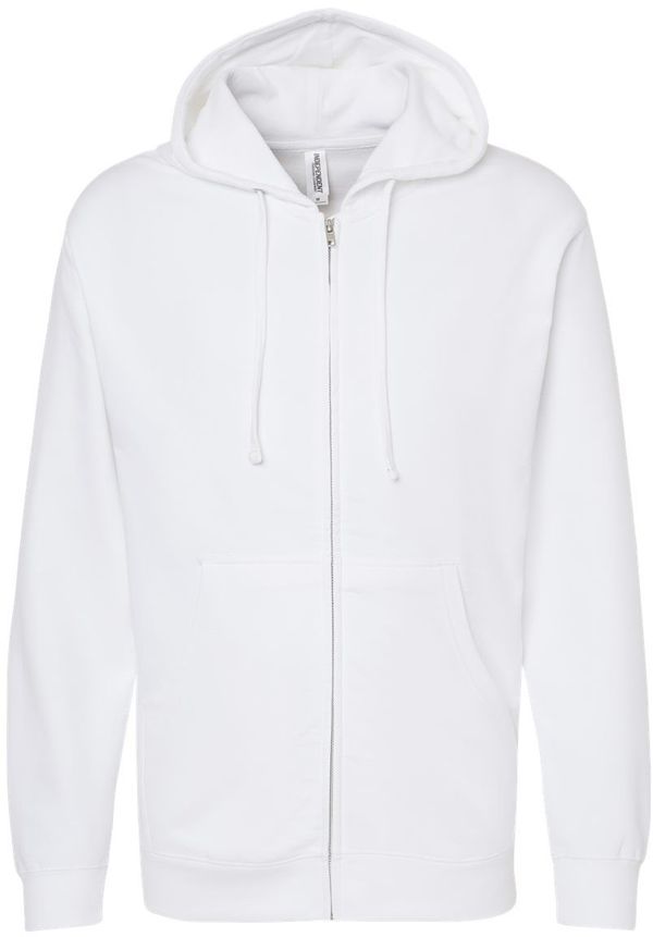 Am image of a Custom INDEPENDENT TRADING CO ADULT MIDWEIGHT ZIP HOODED SWEATSHIRT in White!